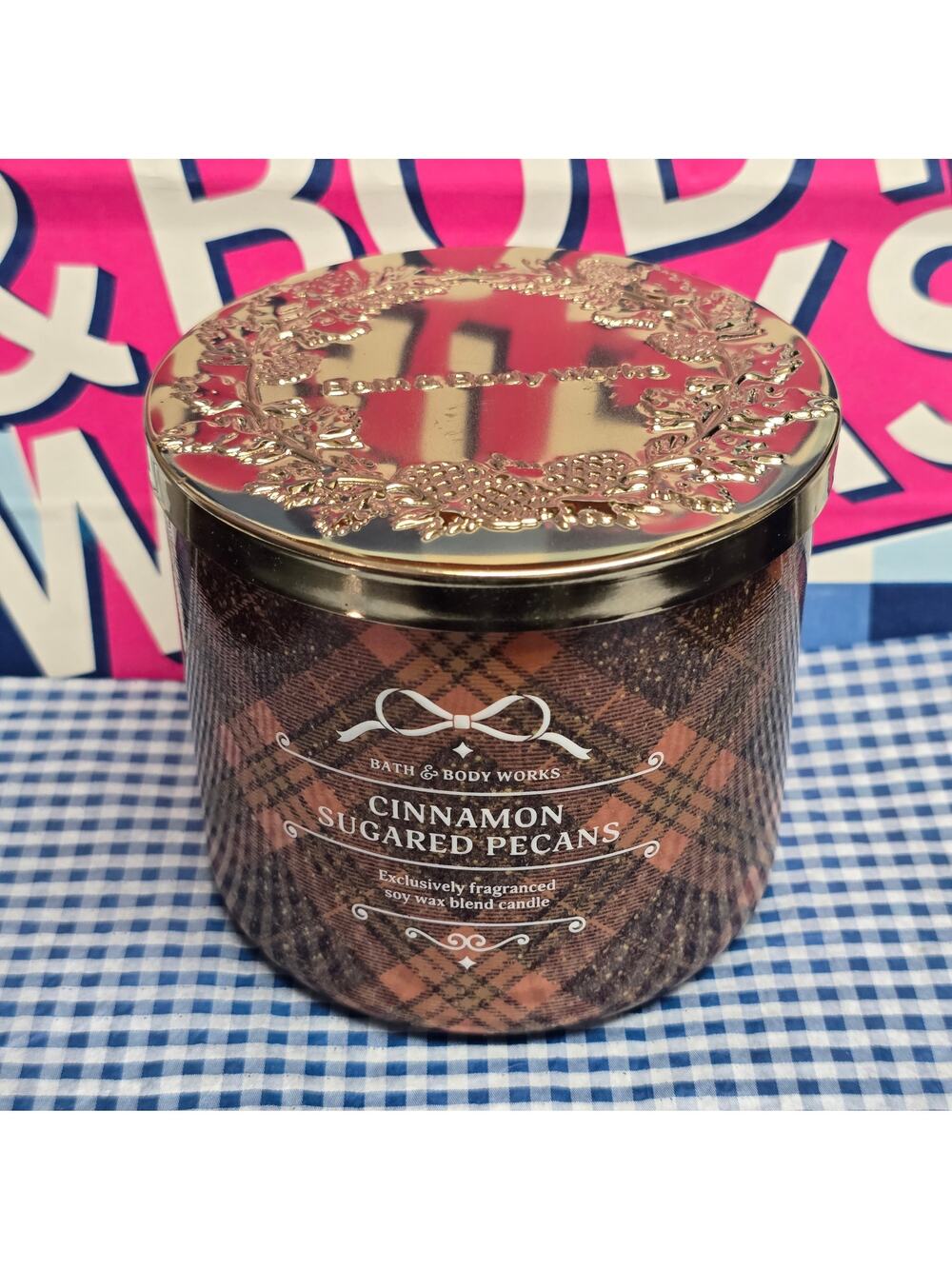 BBW Cinnamon Sugared Pecan Large 3 Wick Candle Holiday Home Fragrance Decor